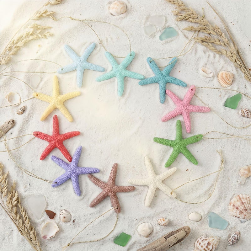 LJY 40 Pieces 2.3 Inches Resin Pencil Finger Starfish with Rope for Christmas Tree Hanging Ornaments Beach Theme Wedding Home Decor & DIY Craft Project, 10 Colors - Image 2